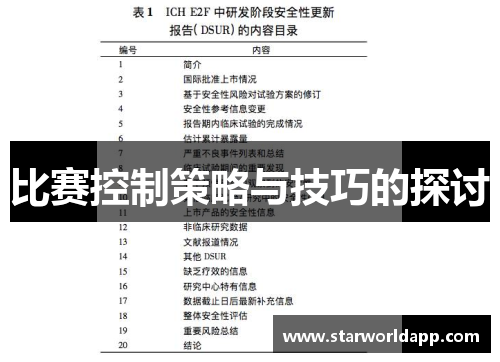 比赛控制策略与技巧的探讨